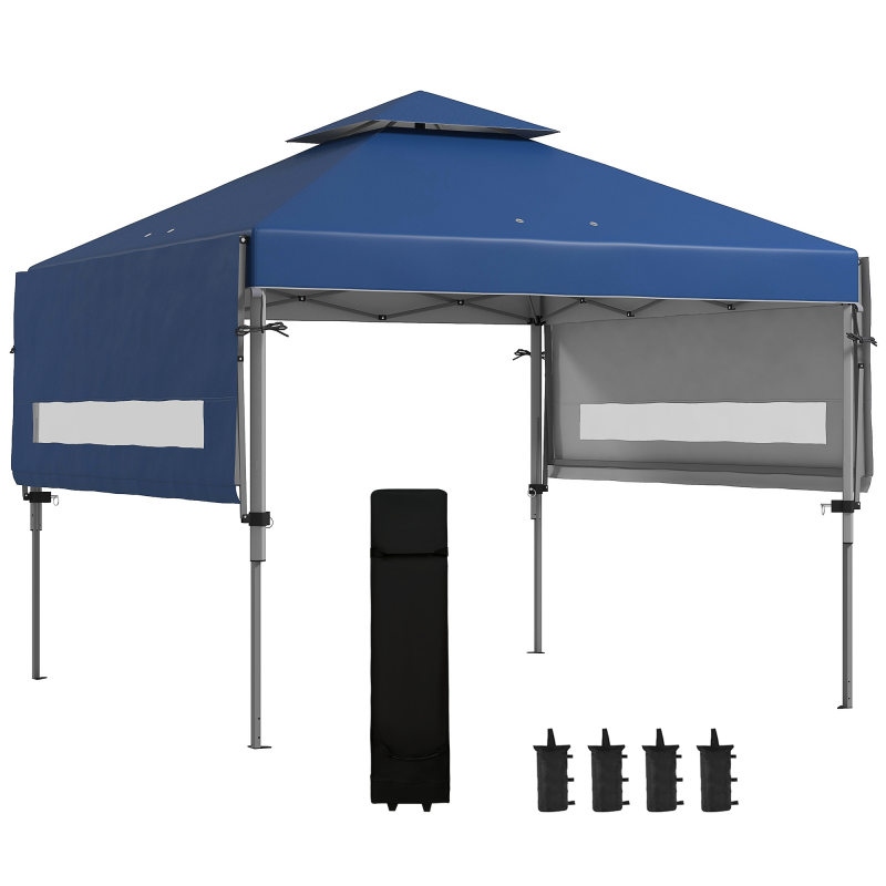 Outsunny Garten-Pop-Up-Pavillon Faltbar 5 x 3 m, Oxford-Gewebe mit 2 verstellbaren Seitenwänden, einfach aufzubauen, Transporttasche mit Rollen inklusive blau Aosom – Bild 1 von 2