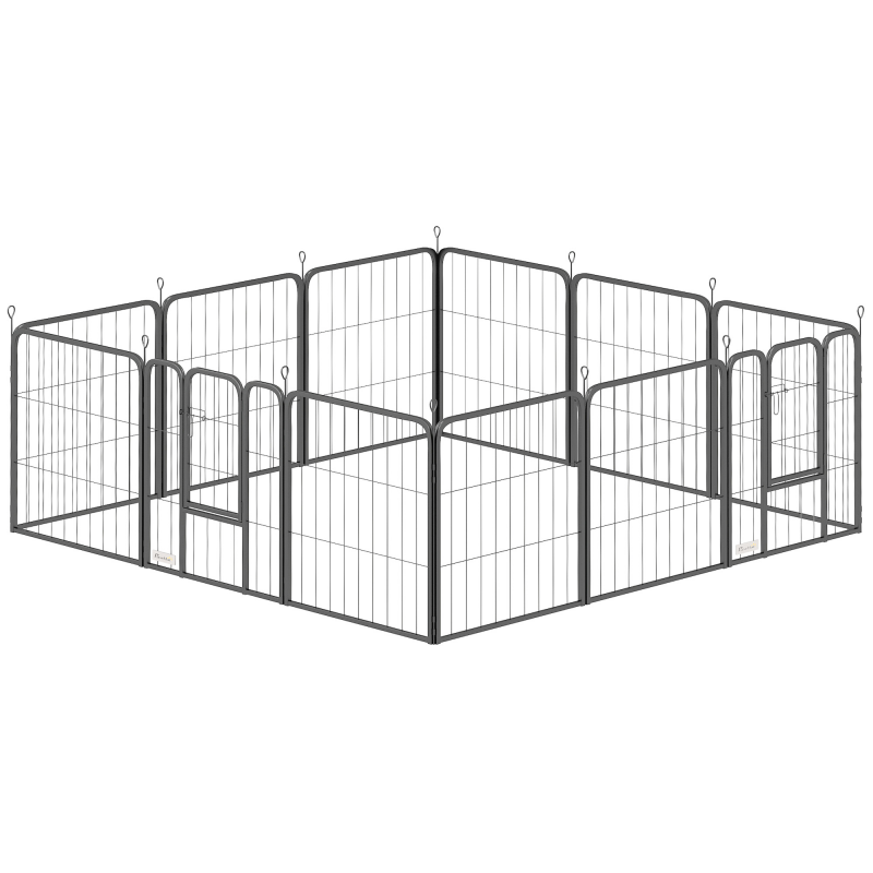 PawHut Hundepark, 12-Panel modularer und klappbarer Hundezwinger, tragbarer Stahlzwinger 60H cm mit 2 Türen, Zaun für kleine Hunde, Innen- und Außenbereich, schwarz Aosom – Bild 1 von 2