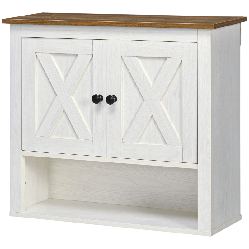 Kleankin Wandmontierter Schrank, Badezimmerschrank, Hängeschrank mit geschlossenem Fach und offenem Regal, Badezimmerschrank hoch dim. 60 x 19,5 x 52,5 cm, weiß Aosom – Bild 1 von 2
