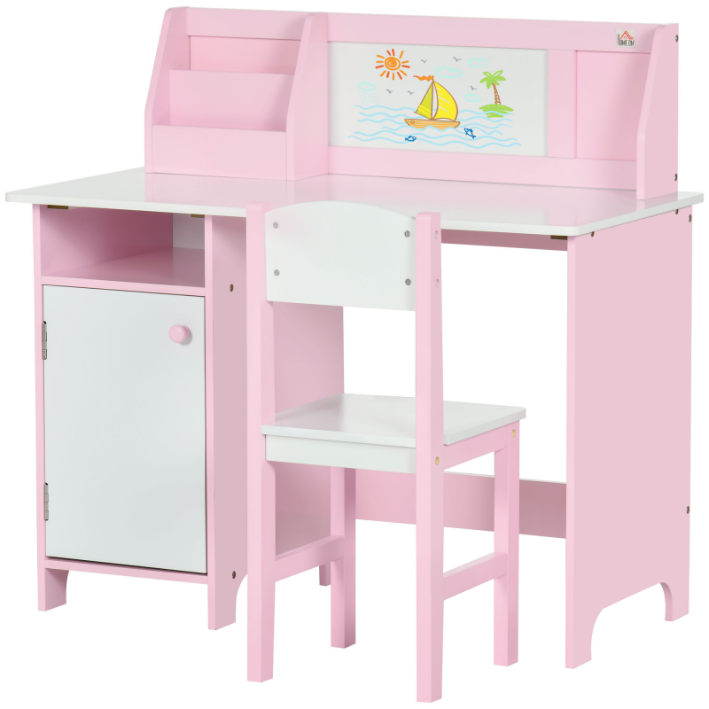 HOMCOM Kinder-Schreibtisch-Set mit Whiteboard - Schreibtisch für Kinder +5 Jahre 90L x 45B x 85H cm Rosa Aosom – Bild 1 von 2