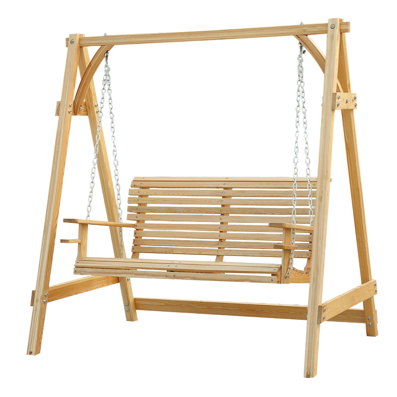 Outsunny Gartenschaukel 2 Personen 1,8L x 1,2B x 1,85H m Armlehnen Glashalter Vorgeöltes Lärchenholz Aosom – Bild 1 von 2