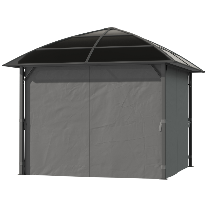 Outsunny Gartenpavillon Pavillon 3 x 3 m Aluminiumstruktur Polycarbonat Dach wasserdicht UV 60+ mit dunkelgrauen Seitenwänden Aosom – Bild 1 von 2