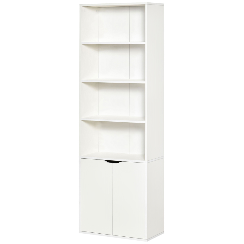 HOMCOM Bücherregal Aufbewahrungsregal Bücherschrank mit 4 offenen Fächern und 2 Türen, Regal für Wohnzimmer, Schlafzimmer, Büro, 59 x 29 x 180 cm, weiß Aosom – Bild 1 von 2
