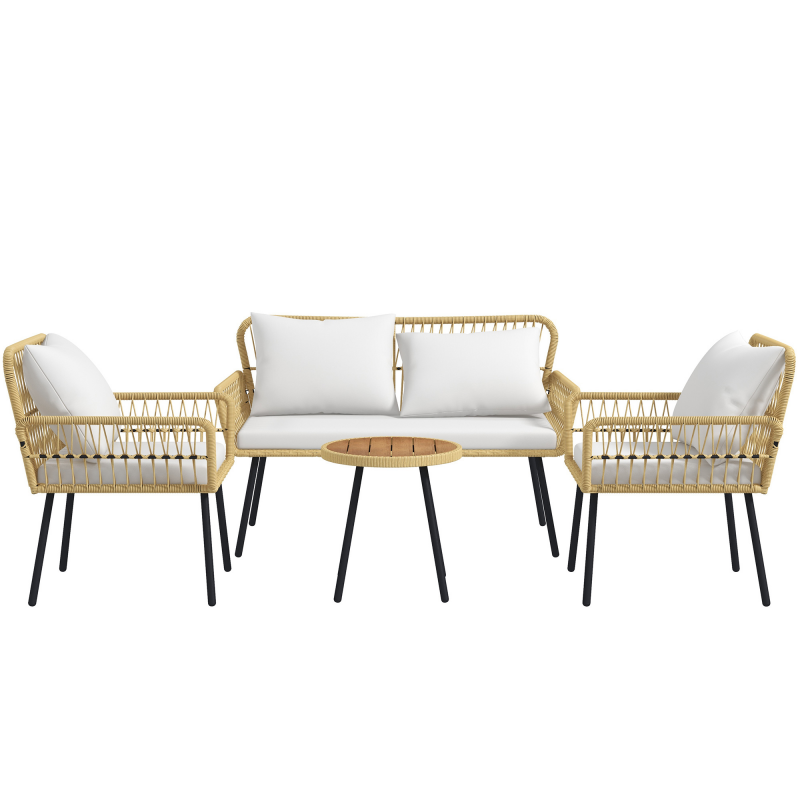 Outsunny Gartenmöbel-Set mit 4 Teilen Gartenmöbel 2-Sitzer-Sofa 2 Sessel mit 7 Kissen 1 runder Couchtisch, PE-Rattan Aosom – Bild 1 von 2