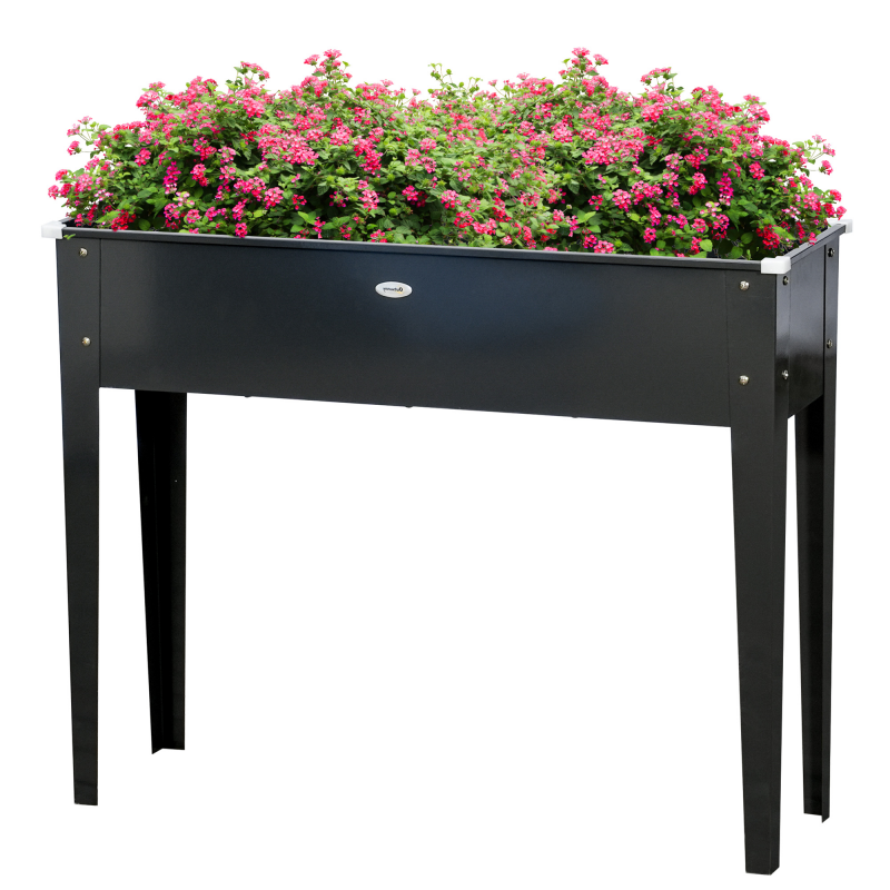 Outsunny Hochbeet-Pflanzschale auf Beinen Quadratisch 100 x 30 x 80 cm mit Ablaufloch - verzinkter Stahl Schwarz Aosom – Bild 1 von 2