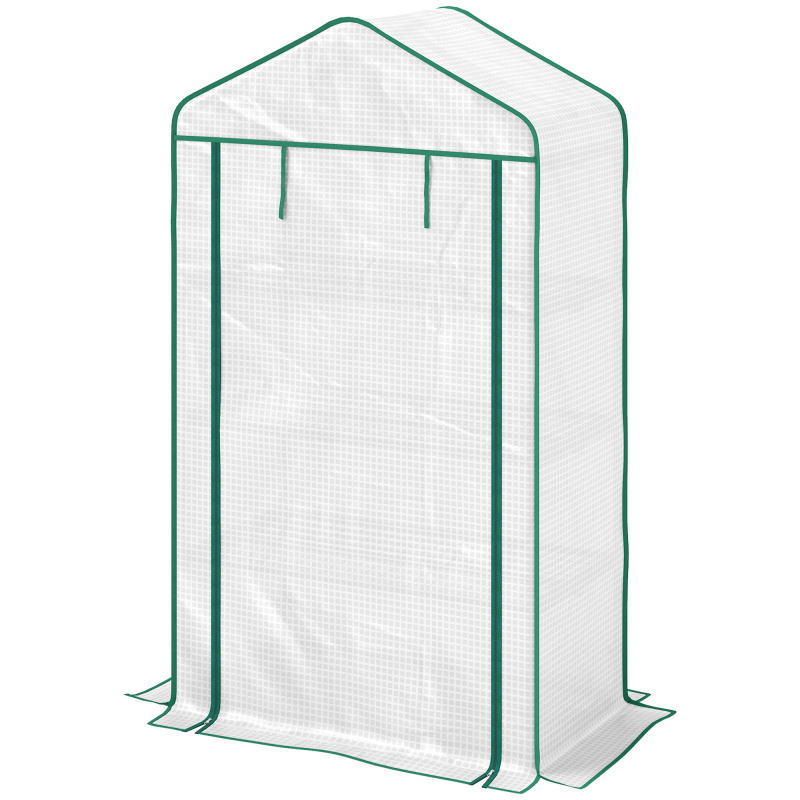 Outsunny Garten-Gewächshaus PE mit 4 Regalebenen, Balkon-Gewächshaus, verstärkte Plane 135 g/m², Stahlrahmen, rollbare Reißverschlusstür, für Gemüse Pflanzen Blumen, 90 x 49 x 160 cm, weiß Aosom – Bild 1 von 2