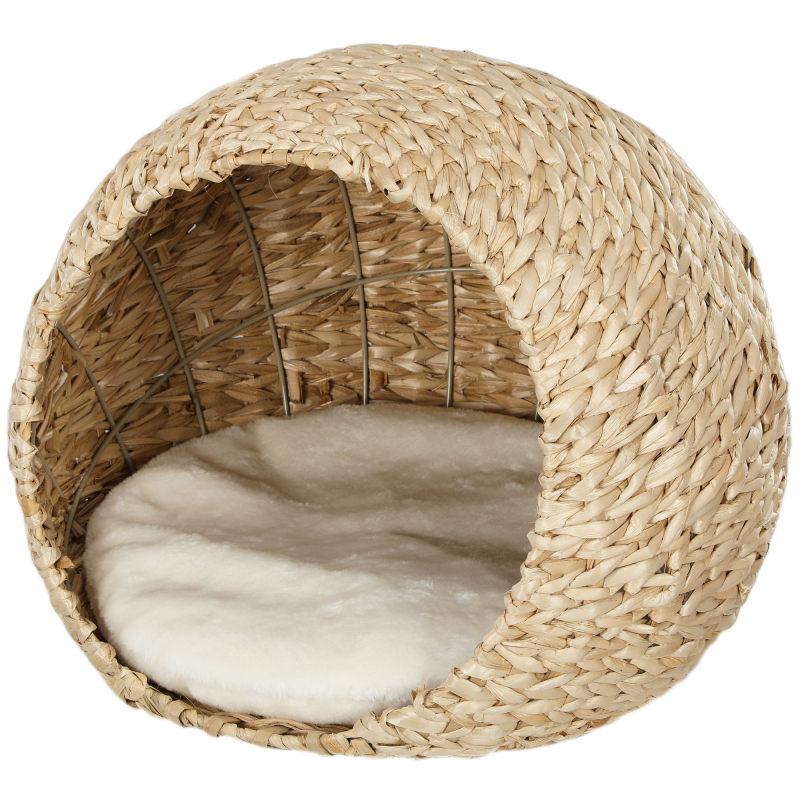 PawHut Katzenkorb, Katzenhaus, mit flauschigem Kissen, geräumiges Innenleben, aus Weide, 45 x 41 x 37 cm, braun Aosom – Bild 1 von 2