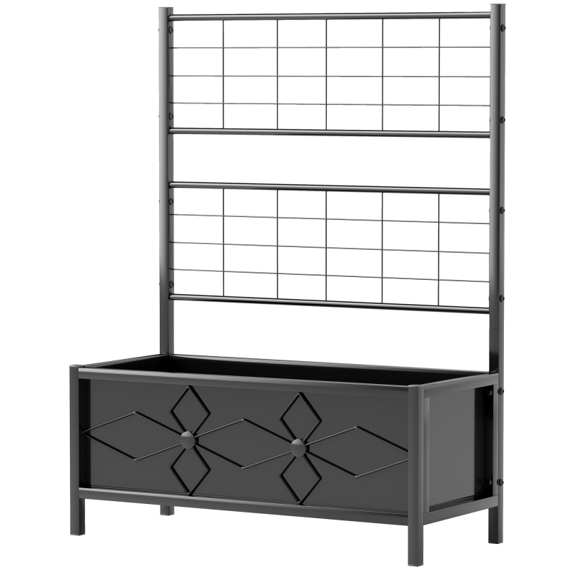 Outsunny Jardinière mit Spalier, erhöhtes Gartenbeet, Außenblumenbeet - Diamantmuster, Entwässerungslöcher, verzinktes Stahlblumenbeet für Balkon Terrasse Patio, 90x40x120 cm, Schwarz Aosom – Bild 1 von 2