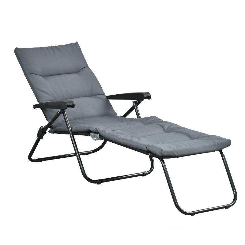 Outsunny Klappbare Sonnenliege mit 6-fach verstellbarer Rückenlehne, hoher Komfort mit Matratze + Armlehnen aus Stahl und Polyester in Grau Aosom – Bild 1 von 2