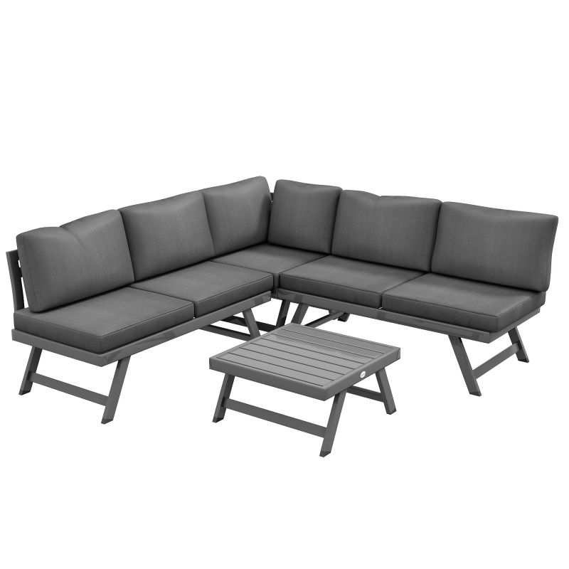 Outsunny Garten-Sitzgruppe Eck- und Convertible 4-teilig mit 2 Zweisitzer-Sofas, 1 Eckstuhl und 1 Couchtisch, Aluminium und Metall Aosom – Bild 1 von 2