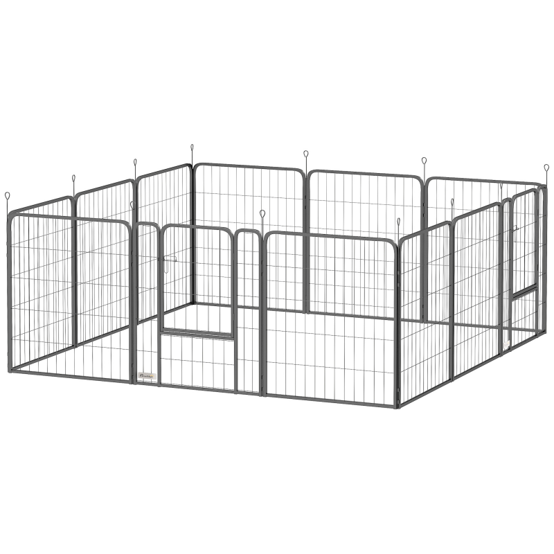 PawHut Hundepark, modulares und faltbares 12-Paneel-Hundegehege, tragbarer Stahlauslauf 80H cm mit 2 Türen, Zaun für kleine und mittelgroße Hunde, drinnen und draußen, schwarz Aosom – Bild 1 von 2