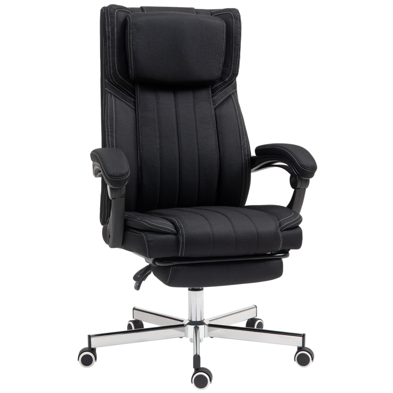 Vinsetto Bürostuhl ergonomischer Bürositz mit verstellbarem Höhe Neigungswinkel Armlehnen Fußhocker und Kopfstütze Drehbarer Bürositz mit Rollen 65x61x105-113cm schwarz Aosom – Bild 1 von 2