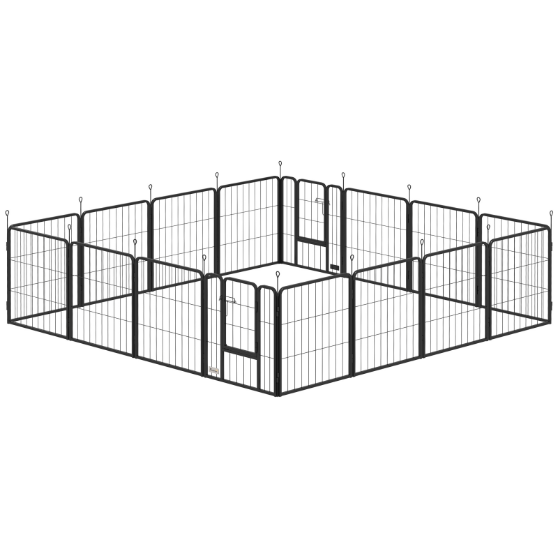 PawHut Hundepark, modulares und faltbares 16-Paneel-Hundegehege, tragbarer Metallzaun 60H cm mit Tür, Zaun für Katzen, Welpen und kleine Tiere, drinnen und draußen, schwarz Aosom – Bild 1 von 2
