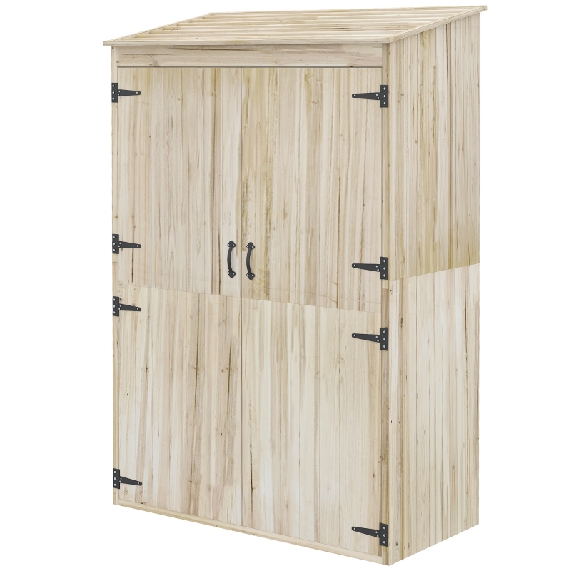 Outsunny Gartenhaus, Holzschrank, 2 Regale, 2 magnetische Türen, schräges Dach, geräumiger rechter Bereich, 120 x 57 x 183 cm, Naturholz Aosom – Bild 1 von 2