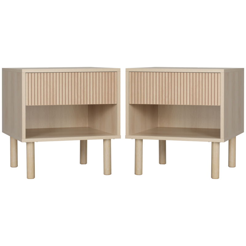 HOMCOM Set von 2 Nachttisch Beistelltische mit Schubladen und Fächern, moderner Stil für Schlafzimmer, Wohnzimmer, Maße 47 x 47 x 50 cm, Naturholz-Finish Aosom – Bild 1 von 2