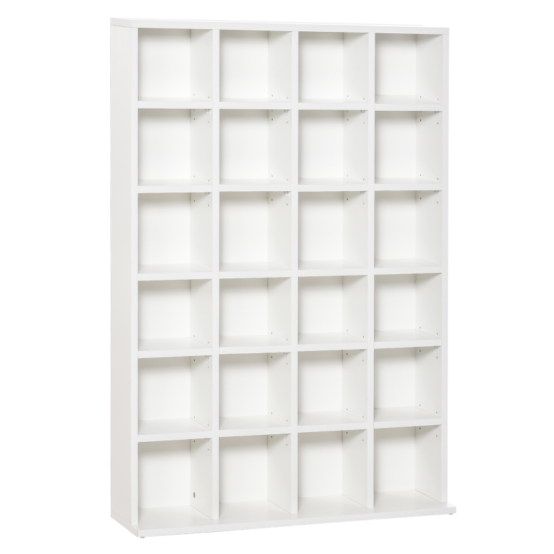 HOMCOM CD- und DVD-Aufbewahrung, Multimedia-Aufbewahrungsregal mit 24 Fächern, maximale Kapazität 480 CD/312 DVD, Bücherregal aus Holz mit verstellbaren Regalen, 89 x 20 x 130,5 cm, weiß Aosom – Bild 1 von 2