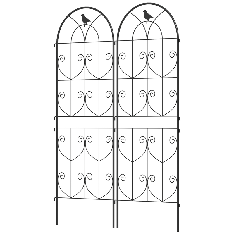 Outsunny Rankgitter für Kletterpflanzen mit Vögeln, 2er-Pack, Gartengitter für Gemüse, Reben, Blumen, aus Metall, 50 x 150 cm, schwarz Aosom – Bild 1 von 2
