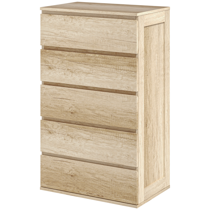 HOMCOM Kommode 5 Schubladen Schlafzimmer Aufbewahrungsmöbel modernes Design mit sanftem Schließmechanismus, für Schlafzimmer, Wohnzimmer - 60 x 38 x 100 cm, Naturholz Aosom – Bild 1 von 2