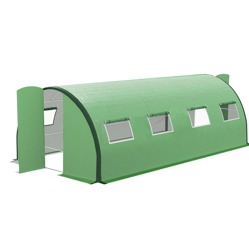 Outsunny Garten Gewächshaus Tunnel, Tunnelgewächshaus 18 m², mit 8 Fenstern und 2 Gelenktüren, PE-Plane, Struktur aus verzinktem Eisen, 6 x 3 x 2 m, grün Aosom – Bild 1 von 2