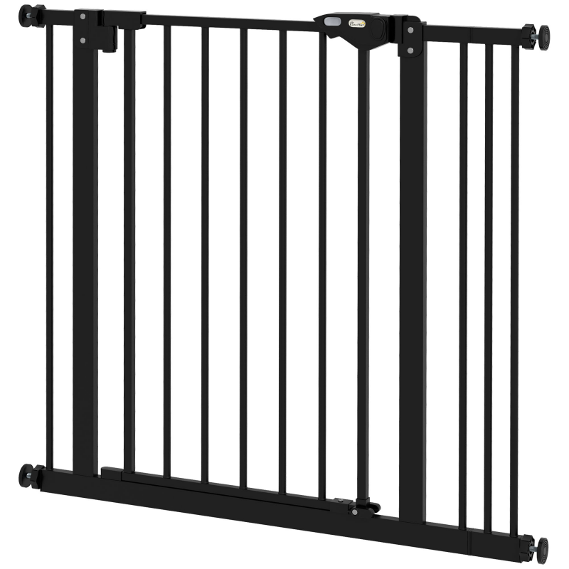 PawHut Türschutzgitter Hunde, Absperrgitter, 74-87 cm, Treppenschutzgitter für Haustier, Hundegitter inkl. verschiedene Verlängerungen, Schutzgitter ohne Bohren, Metall, Kunststoff, Schwarz Aosom – Bild 1 von 2