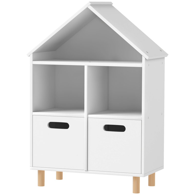 AIYAPLAY Kinderbücherregal, Kinder Aufbewahrungsmöbel, 3 Ebenen mit zwei Schubladen, hausförmig, für Kinderzimmer, Schlafzimmer, 63,7 x 29,7 x 89,5 cm, weiß Aosom – Bild 1 von 2