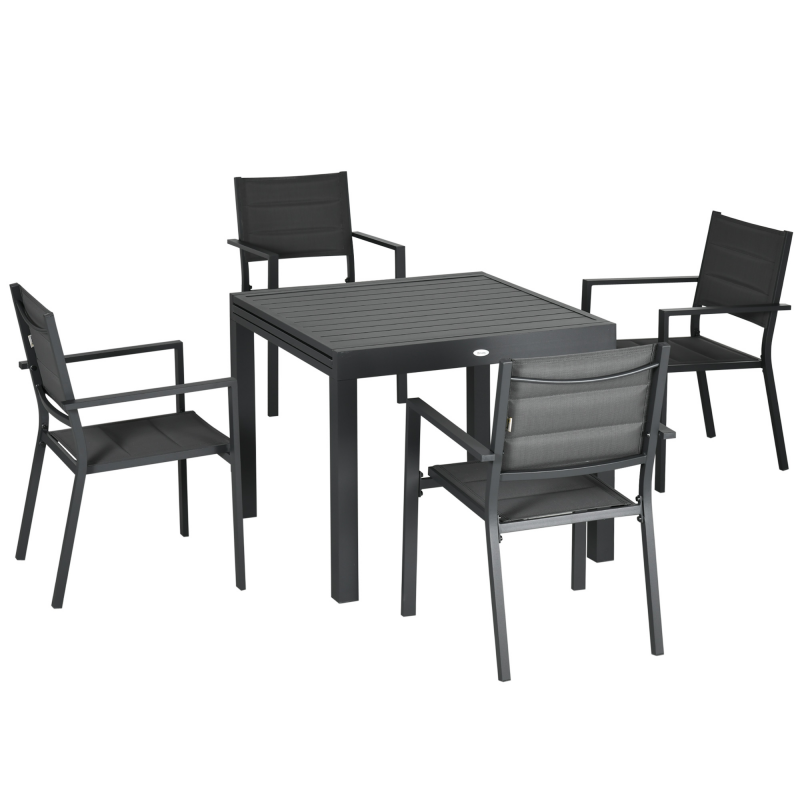 Outsunny Gartenmöbel-Set aus Aluminium und Textilene, ausziehbarer Tisch 90 bis 180 cm, 6 stapelbare Stühle - 6 Personen - Grau Aosom – Bild 1 von 2