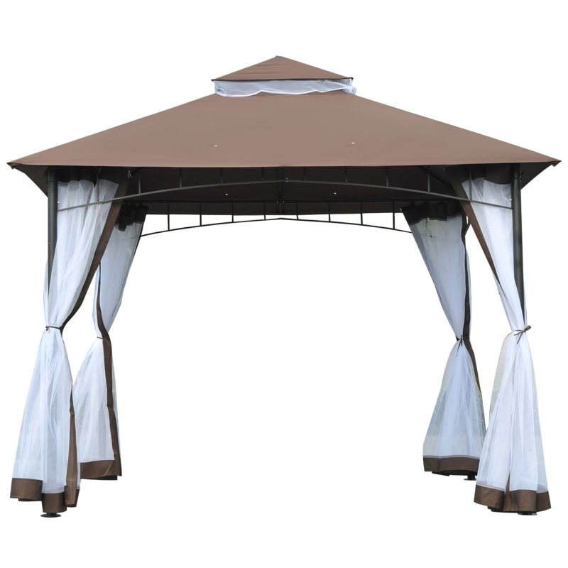 Outsunny Gartenpavillon Pavillon 3 x 3 Doppeldach mit abnehmbaren Moskitonetzen wasserdicht Braun und Weiß Aosom – Bild 1 von 2
