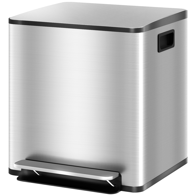 HOMCOM Küchenmülleimer 2 x 15L Mülltonne mit Pedal 2 Fächer, aus Edelstahl mit sanftem Verschluss, abnehmbare Eimer, 41,8L x 36,7B x 44H cm silber Aosom – Bild 1 von 2