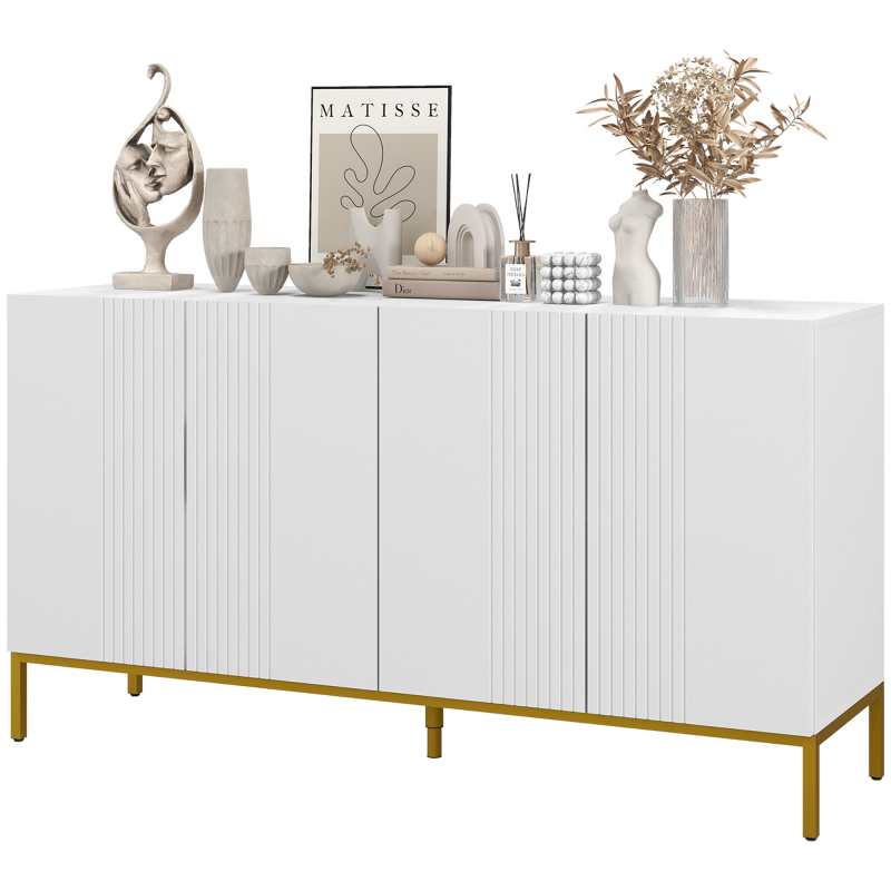 HOMCOM Buffet Sideboard zeitgenössisches grafisches Design 2 Schränke Tür höhenverstellbare Regale Weiß Gold Aosom – Bild 1 von 2