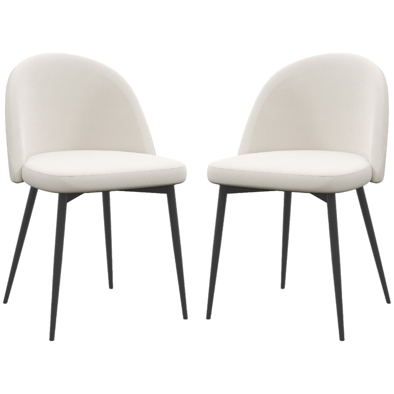 HOMCOM Set mit 2 Esszimmerstühlen, skandinavischer Küchenstuhl, gepolstert mit Samt und schlanken Metallbeinen, für Wohnzimmer, Esszimmer,crème Aosom – Bild 1 von 2