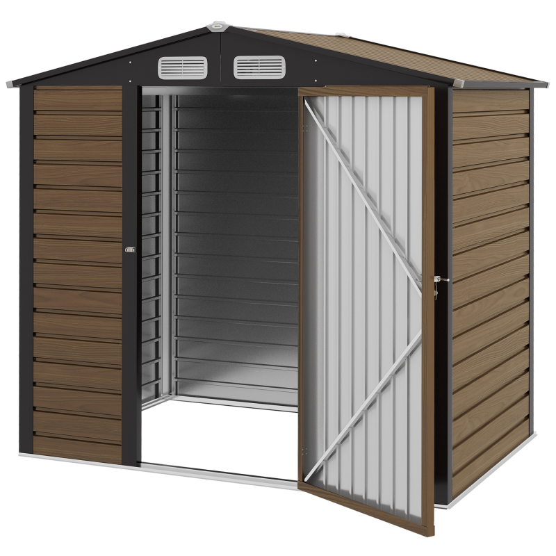 Outsunny Gartenlagerschuppen 2,27 m² Gartenhütte Werkzeugschrank 190 x 131 x 188 cm inkl. Handschuhe abschließbare Tür Belüftungen Stahlblech Eiche Aosom – Bild 1 von 2
