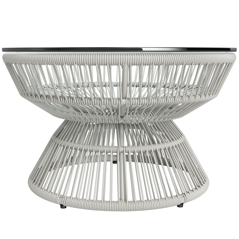 Outsunny Runder Gartencouchtisch, Beistelltisch aus Kunststoff-Rattan-Imitat und gehärteter Glasplatte Ø60 x 37H cm Hellgrau Aosom – Bild 1 von 2