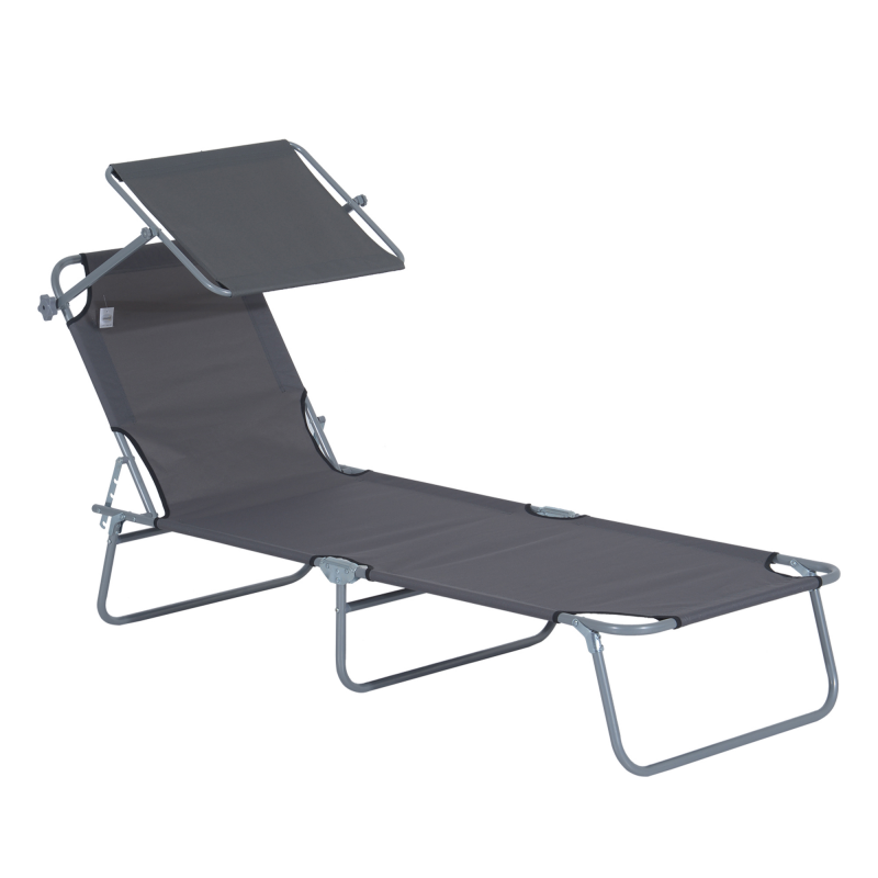 Outsunny Sonnenliege klappbar Gartenliege Liegestuhl mit Sonnenschutz Grau 187 x 58 x 36 cm ideal für Strand & Terrasse Aosom.de – Bild 1 von 2