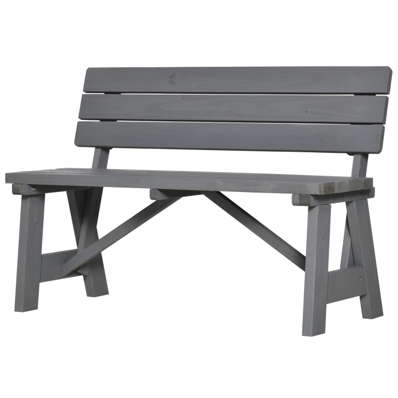 Outsunny 2-Sitzer Gartenbank Holz, wetterfest Sitzbank, UV-Beständig Gartenmöbel mit Rückenlehnen, Parkbank 220kg belastbar, Balkonbank, Holzbank für Balkon Terrasse, Garten, 116 x 56 x 80 cm, Grau Aosom – Bild 1 von 2