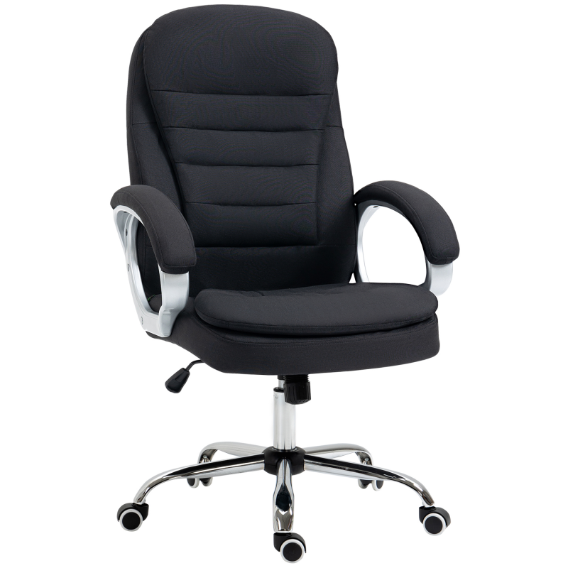 Vinsetto Bürosessel mit verstellbarer Armlehne, ergonomischer Schreibtischstuhl, Wippfunktion, höhenverstellbar, Schwarz, Leinen, 64x75x111-121 cm Aosom – Bild 1 von 2
