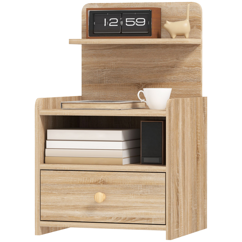 HOMCOM Nachttisch mit Schublade, Beistelltisch, Nachtschrank mit offenen Ablage, Fach, Nachtkommode für Schlafzimmer, Wohnzimmer, 40 x 35 x 66 cm, Naturholz Aosom – Bild 1 von 2
