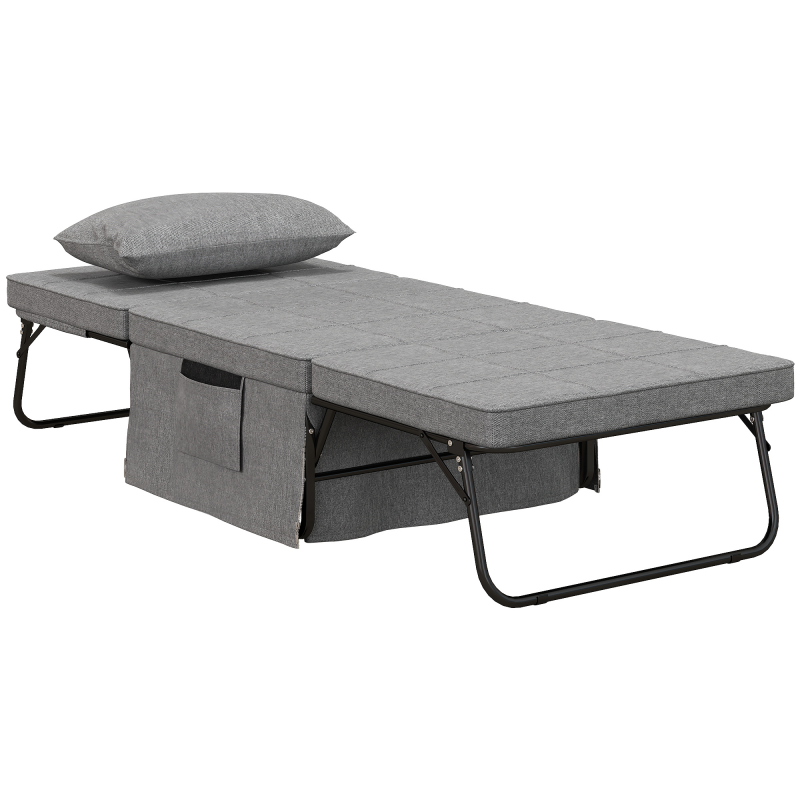 HOMCOM 4-in-1 Einzelbett Gästebett Klappbett Sessel Ottomane, 8 cm Matratze, 5-Stufen Höhenverstellbar, Stahlrahmen, 188x75x38cm Aosom – Bild 1 von 2