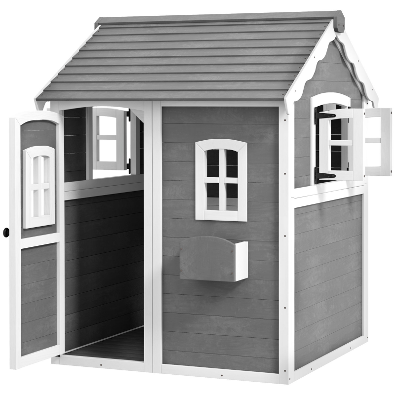 Outsunny Kinderspielhaus aus Holz Spielhaus Outdoor mit Tür, Fenster und Pflanzkasten, Kinderhaus, Gartenhaus für Kinder 3-8 Jahre Aosom – Bild 1 von 2