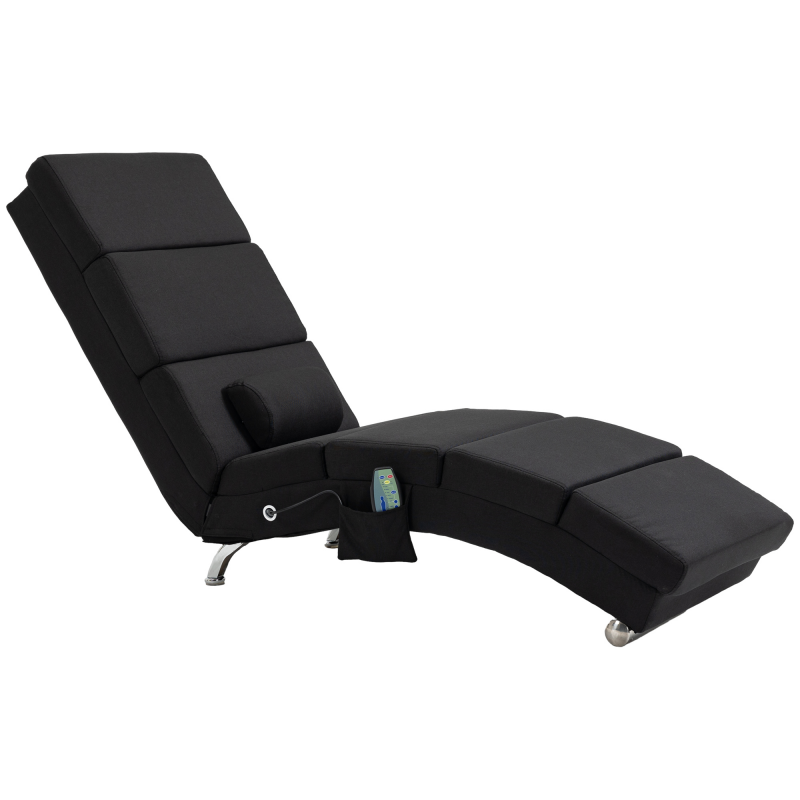 HOMCOM Relaxliege mit 5 Massagemodi Klappbar Loungesessel mit Lendenkissen, Heizfunktion, Liegesessel mit Seitentasche, Fernbedienung, Leinenoptik, Relaxsessel Chaiselongue Schwarz Aosom – Bild 1 von 2