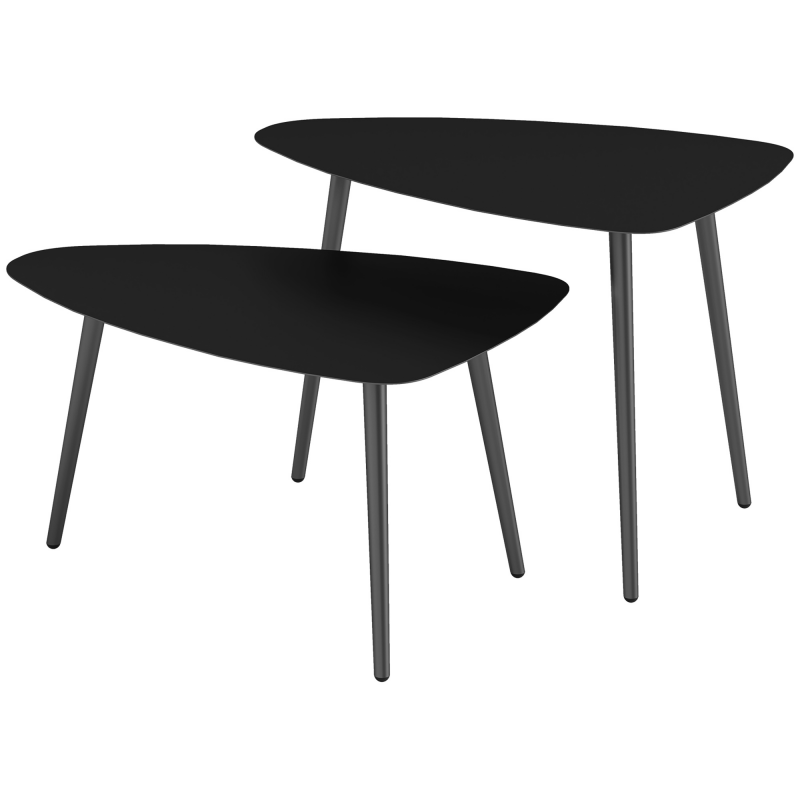 Outsunny Couchtisch 2er Set, Wetterfest Balkontisch aus Stahl, Beistelltisch im Geometrischem Design, Kaffeetisch Outdoor, Gartentisch Terrassentisch für Garten Terrasse Balkon Schwarz Aosom – Bild 1 von 2
