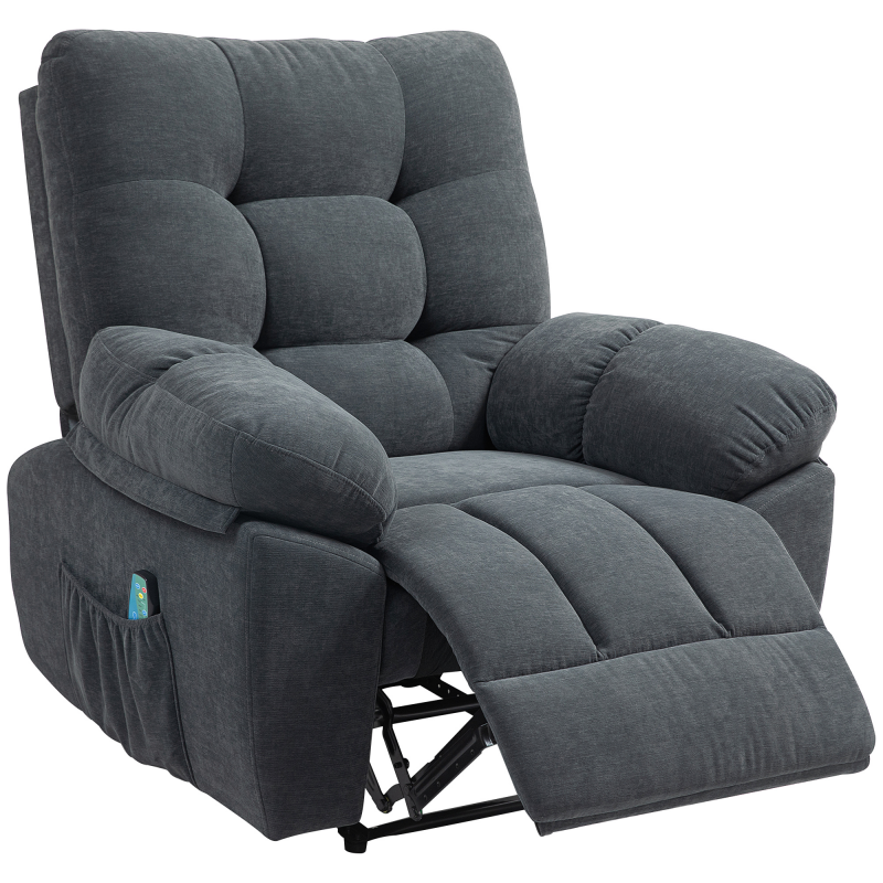 HOMCOM Elektrisch Relaxsessel Massagesessel Fernsehsessel mit Liegefunktion Vibration, Heizung, 8 Modi, Wandnahen Design, Fußteil, Seitentasche TV Sessel für Wohnzimmer, Dunkelgrau Aosom – Bild 1 von 2