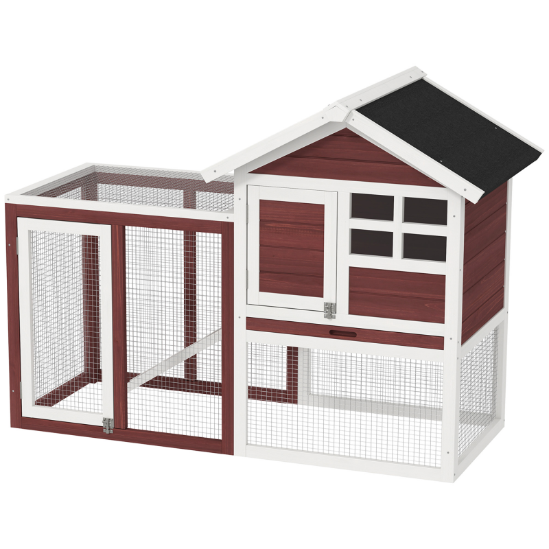 PawHut Hasenstall Multi-ausgestattet: Oberteil mit Rampe, Kotwanne, Fenster + sicheres Außengehege 2 Türen 122L x 63B x 92H cm Terrakotta Aosom – Bild 1 von 2