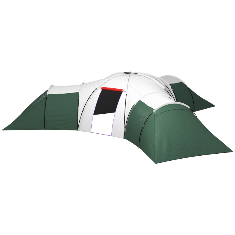 Outsunny Tunnelzelt, Campingzelt für 6-9 Personen, Familienzelt mit 3 Schlafzimmern, Wohnzimmer, Veranda, Tragetasche, 2000mm Wasserabweisend Oxford, für Garten, Grün Aosom – Bild 1 von 2