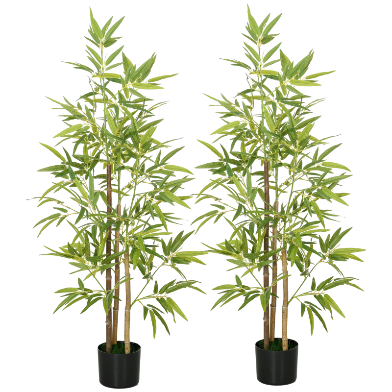 HOMCOM Künstliche Pflanzen 2er Set, Kunst Bambus, 120 cm Kunstpflanze mit Kunstmoos, Zimmerpflanze, Kunstbaum, Pflanze Deko für Indoor, Grün Aosom – Bild 1 von 2