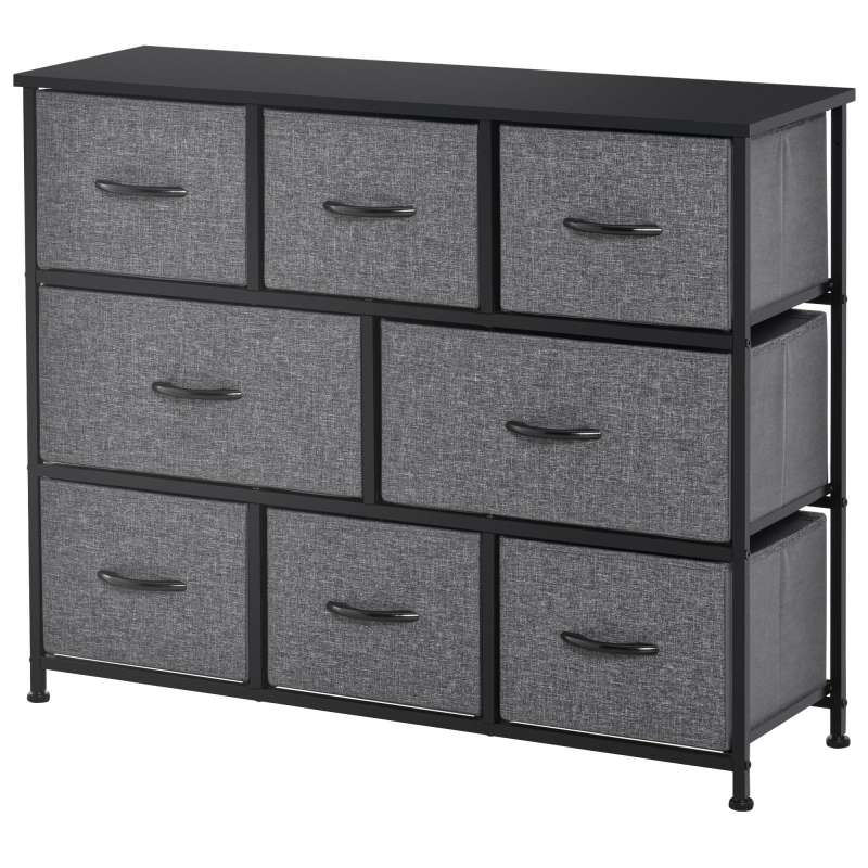 HOMCOM Kommode mit 8 Schubladen aus Stoff Aufbewahrungsschrank Kommodenschrank mit Griffen, Metallgestell, Modern-Design Schrank für Schlafzimmer, Wohnzimmer Dunkelgrau Aosom – Bild 1 von 2