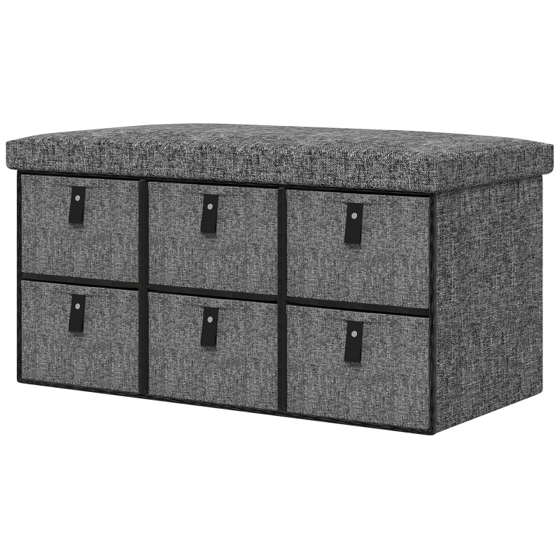 HOMCOM Schuhbank mit 6 Boxen, Sitzbank, Garderobenbank mit Leinenoptik, Schuhtruhe für 6 Paar Schuhe, für Diele, Flur, Dunkelgrau, 76,5 x 38 x 38 cm Aosom – Bild 1 von 2
