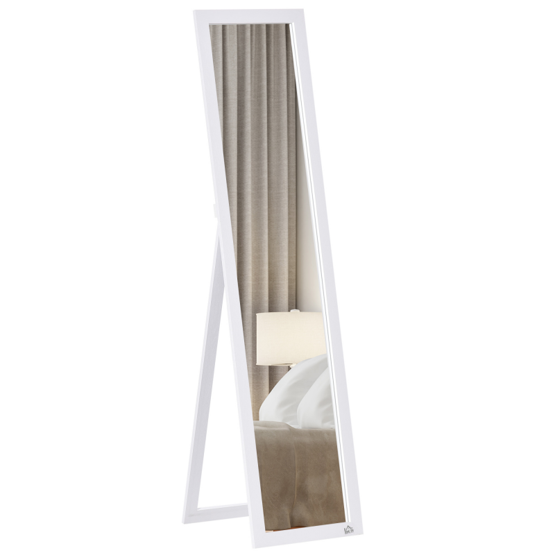 HOMCOM Ganzkörperspiegel, 154 x 37 cm Wandspiegel mit Ständer, Standspiegel für Wohnzimmer, Schlafzimmer, Weiß Aosom – Bild 1 von 2