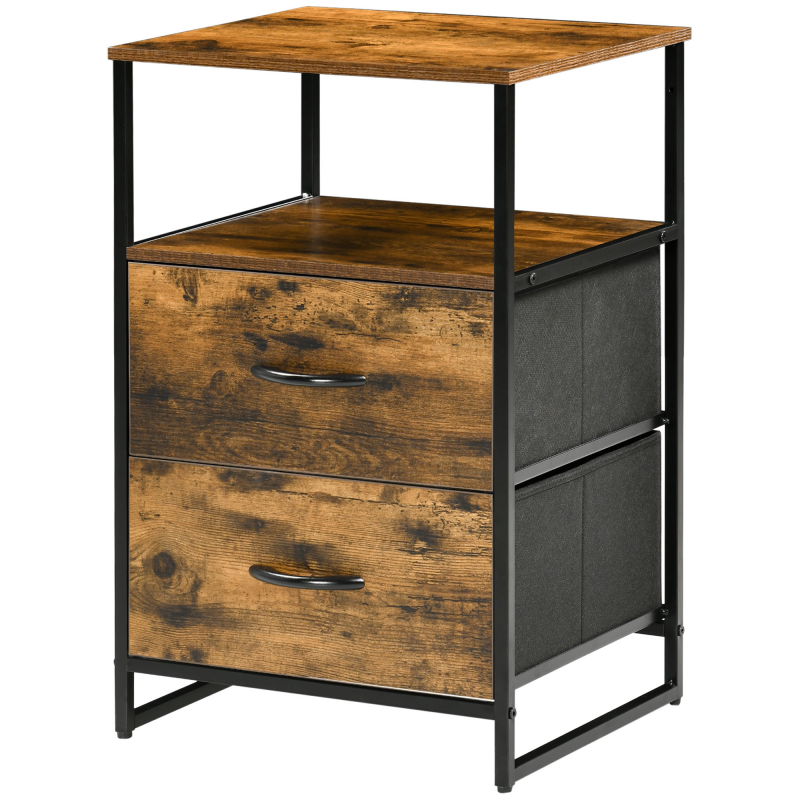HOMCOM Kommode, Aufbewahrungsschrank mit Faltbaren Stoff-Schubladen, Regal im Industrie-Stil, Beistellschrank für Wohnzimmer, Rustikal-Braun Aosom – Bild 1 von 2