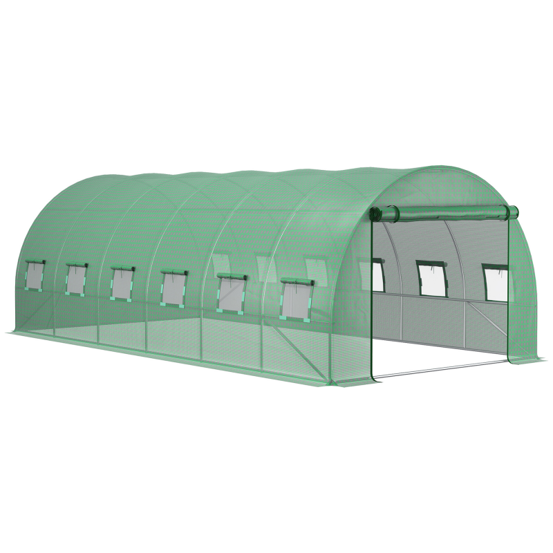 Outsunny Gartenfolie, 600L x 300B x 200H cm, UV-beständig, alterungsbeständig, mit 12 Fenstern, 15 cm verlängerten Kanten, Polyethylen, Grün Aosom – Bild 1 von 2