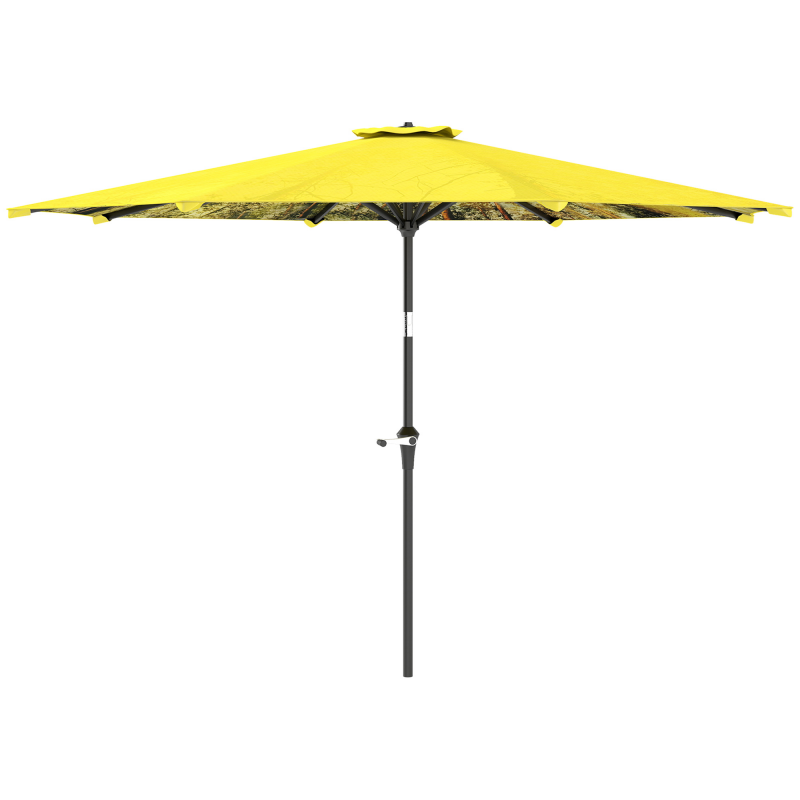 Outsunny Sonnenschirm Ø300 cm, Sonnenschirm mit Handkurbel, Muster,achteckig Balkonschirm Strandschirm windfest stabil Marktschirm Kurbelschirm Sonnenschutz für Strand Balkon Terrasse Garten, Gelb Aosom – Bild 1 von 2